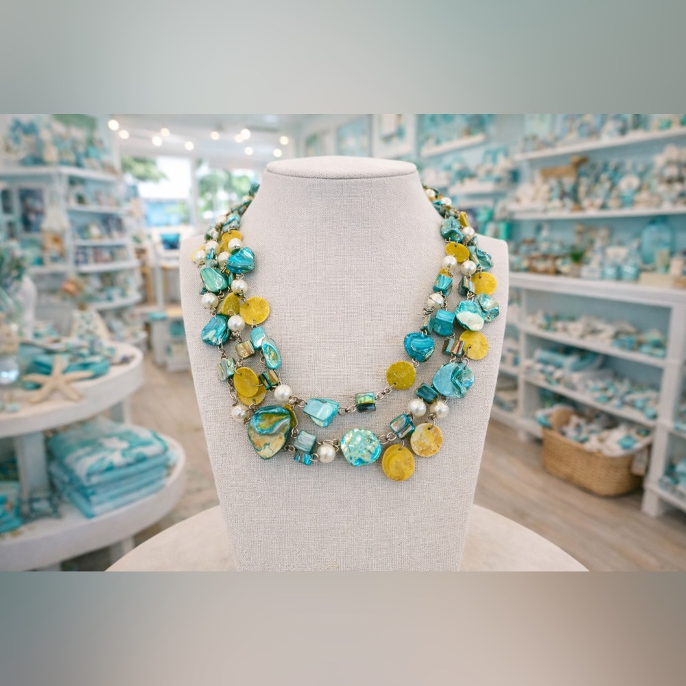 Elegant Blue and Green Coastal Shell Necklace